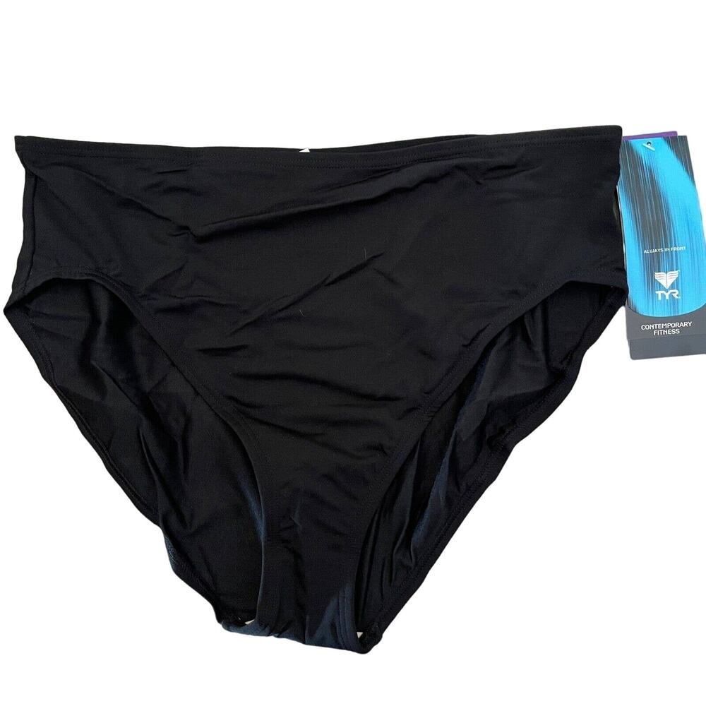 TYR Fitness Solid Hi-Waist High Bottom SwimSuit - Black - Plus Size 20 - $34